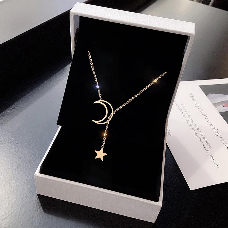 New Simple Moon Star Pendant Choker Necklace Simple Gold Alloy Charm Chain Collares Necklace For Women Party Jewelry