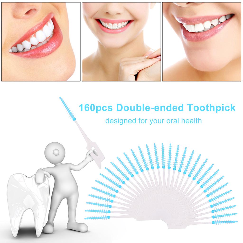 160pcs Double-ended Toothpick Soft Silicone Tooth Picks Dental Floss Interdental Brush Teeth Stick Dental Hygiene Tools