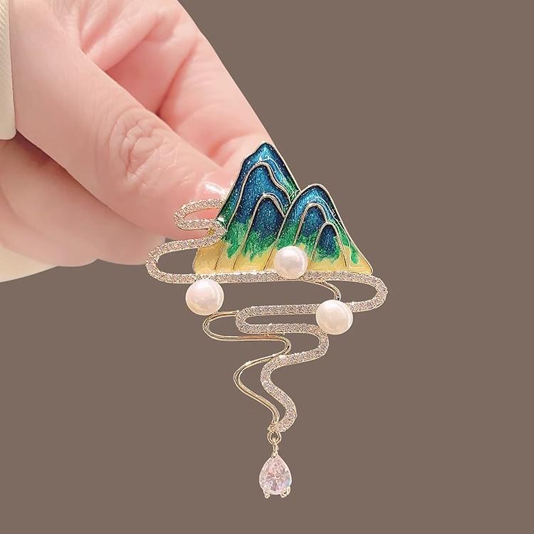 Ретро китайская брошь-кисточка: «Тысяча миль рек и гор» — элегантная булавка для ханьфу или чонсама