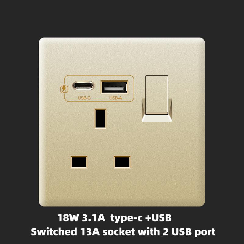 Розетка 13А, Великобритания, 18 Вт, быстрая зарядка Type-C, настенная розетка 220 В, панель переключателей на 1/2/3/4 клавиши, 1/2-ходовая, универсальная 5-контактная настенная электрическая розетка
