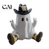 Funny Ghost Sculpture Halloween Cowboy Figurine, Cute Resin Statue with Hat Table Centerpiece And Boots, Western for Shelf Decor