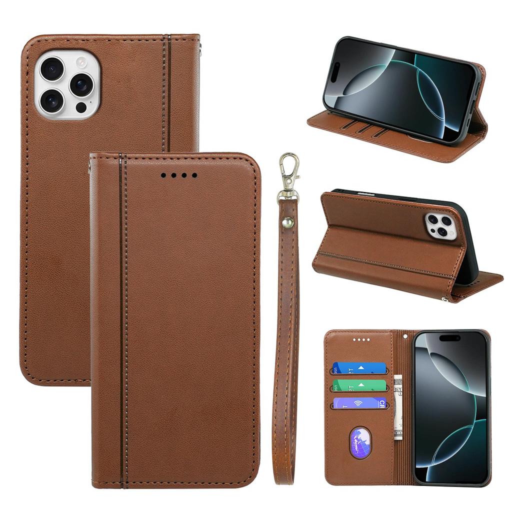 HX01 For iPhone 16 Pro Max Wallet Case Magnetic Closing PU Leather Phone Cover