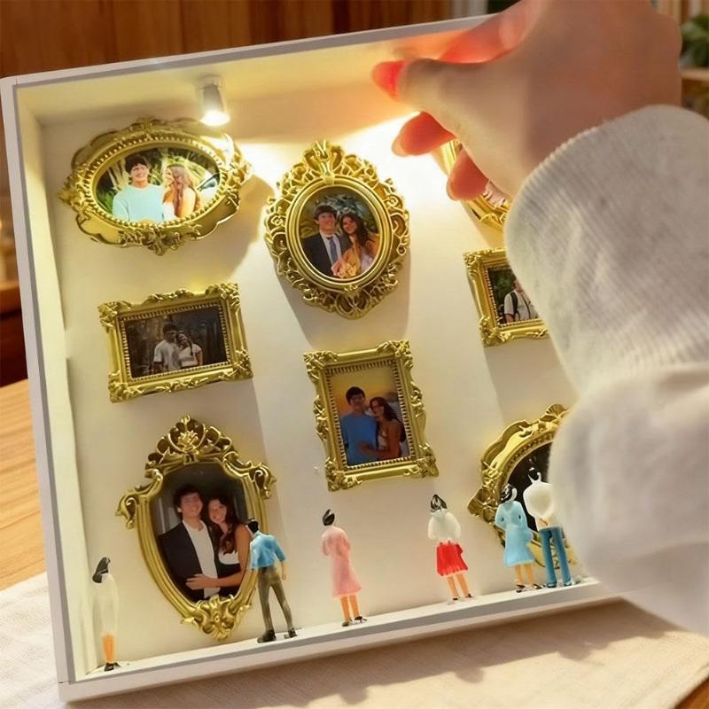 DIY Мини-музей Фотоальбом Мини-музей Силуэтная коробка Стильный Креативный Набор для демонстрации воспоминаний С миниатюрной статуэткой и золотой рамкой