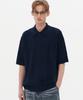 TRILLION Washable Cable Half Sleeve Button-Up Knit (Navy)