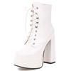 Spring Boot Ladies Sexy Punk High Heels Platform Ankle Boots For Women Leather Lace Up Red White Fetish Shoes Female Large Size
