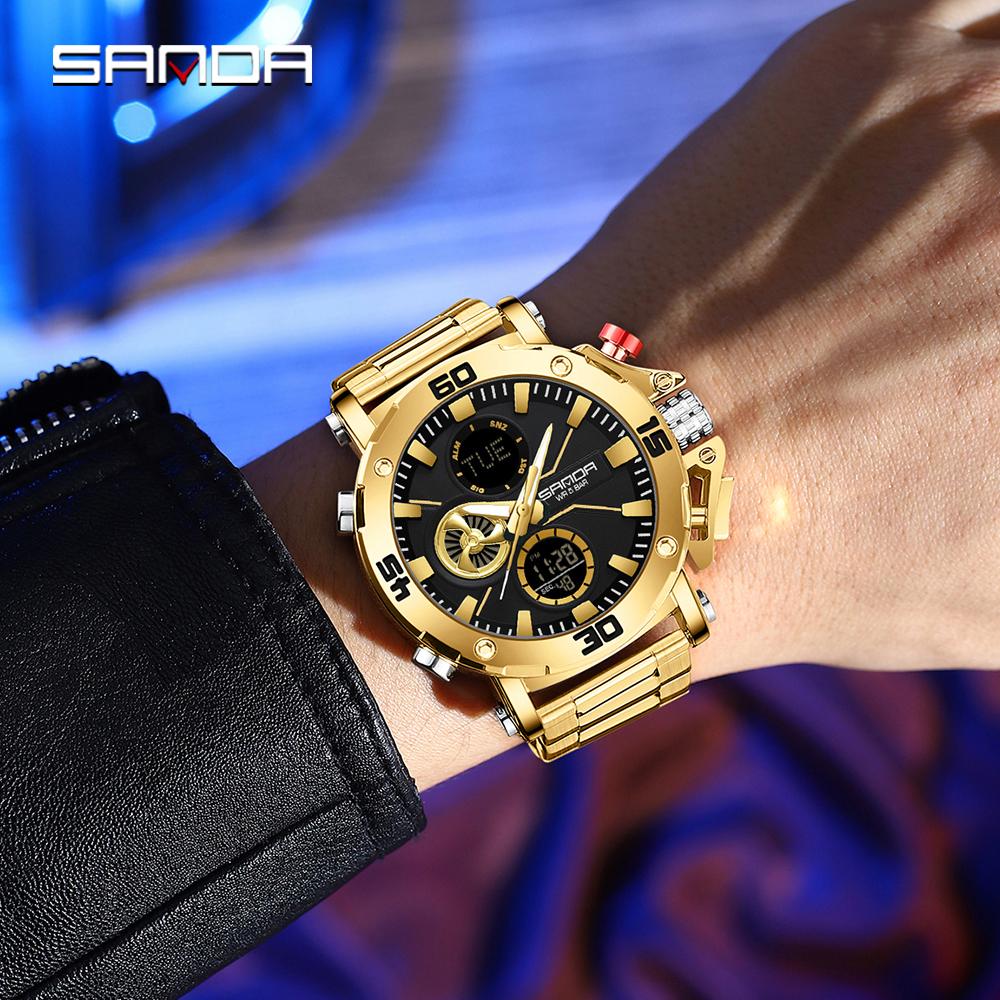 SANDA Luxury Men's Watch Military Sports Waterproof Night Light Stopwatch LED Electronic Digital Men's Watch