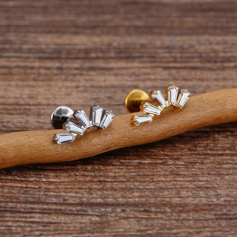 Правый Большой ASTM F136 Титан 16G Багет Кластерный Цирконий Лабрет Штифт Трапеция Хрящ Уха Мочка Уха Пирсинг