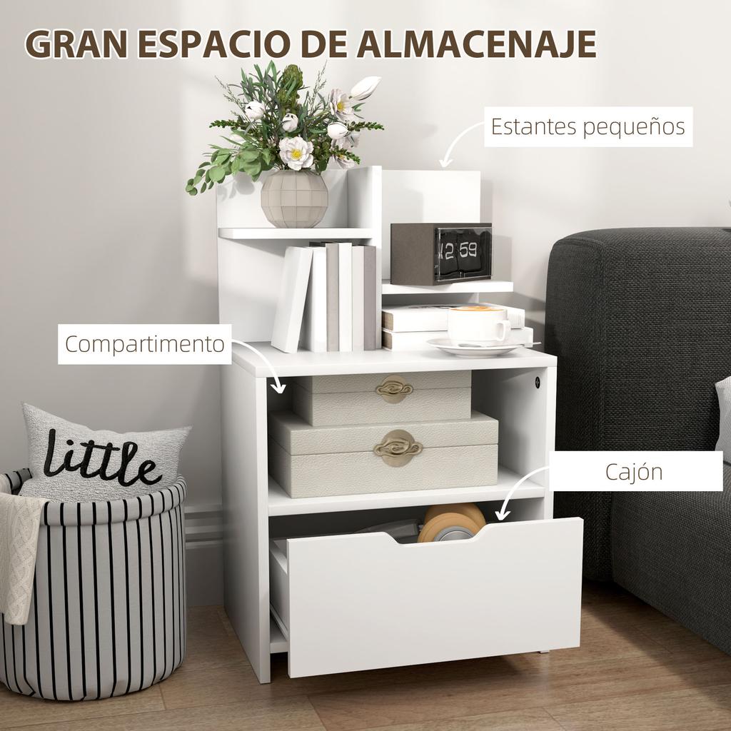 Nightstand with Drawer and Storage Shelves, 45x35x73 cm, White