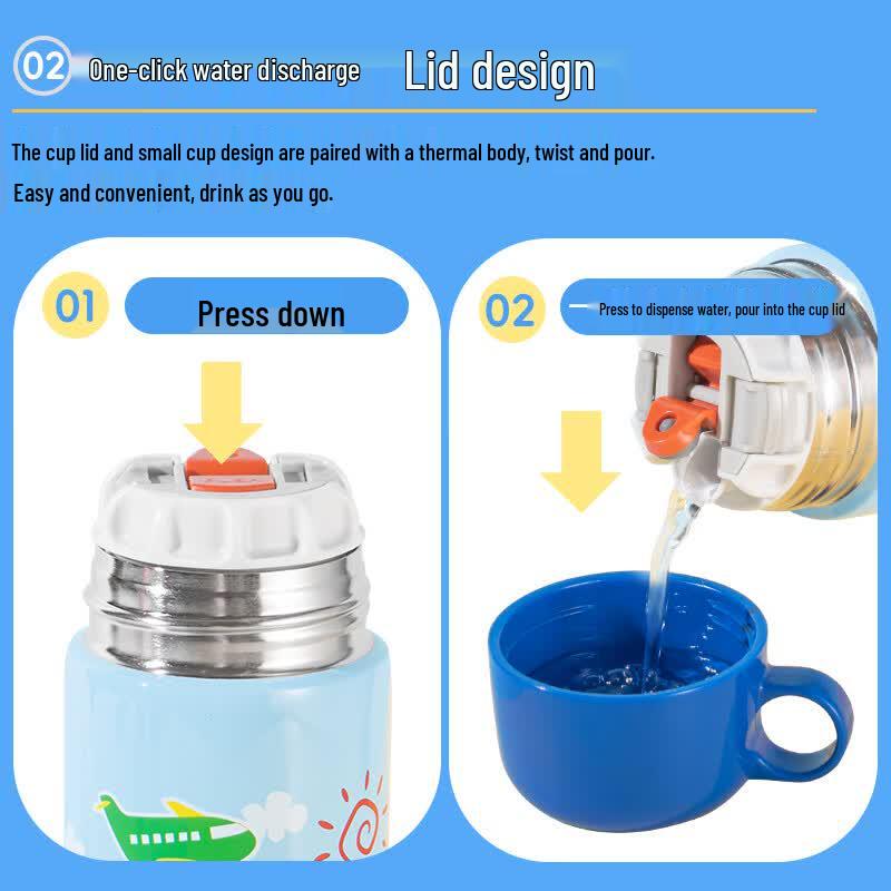 Tiger Children's Cartoon Double-Lid Thermos with Sleeve