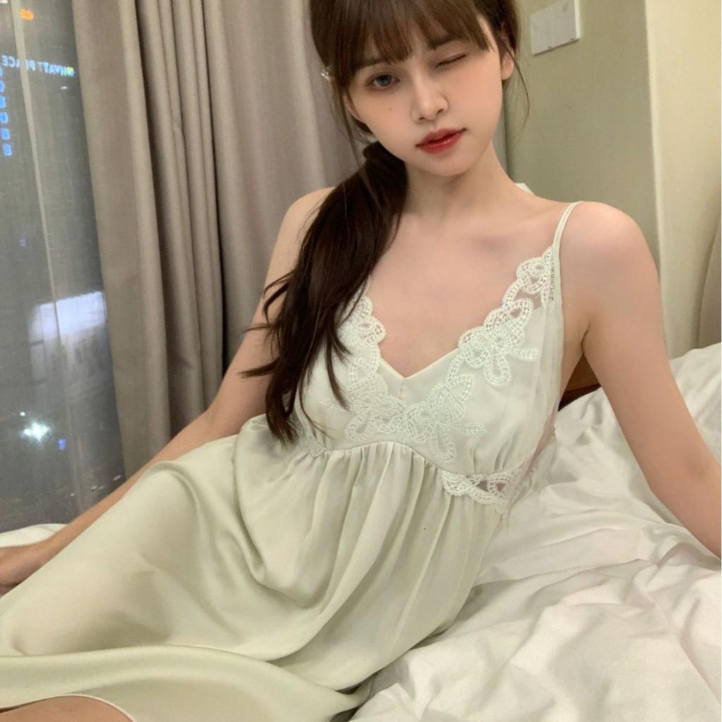 Pure Desire Summer Women Ice Silk Sleeveless Nightdress With Chest Padding For Home Sleepwear
