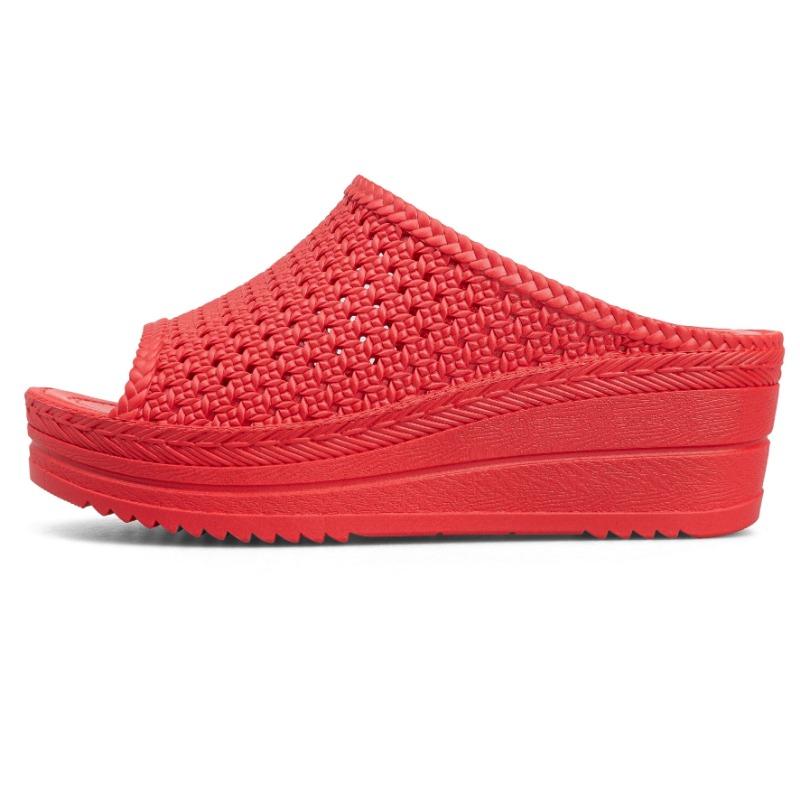 Женские босоножки на танкетке на платформе — тапочки с открытым носком для активного отдыха — противоскользящие и удобные шлепанцы из ПВХ