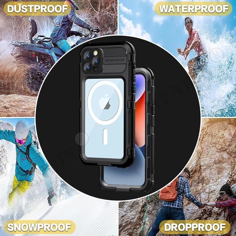 Роскошный металлический водонепроницаемый чехол для iPhone 15 Pro Max 15 Plus со встроенной защитой экрана, прочный военный чехол для защиты от падений