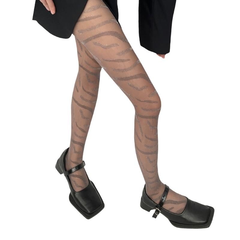 Прозрачные колготки в полоску с блестками, зебры, с высокой талией, дышащие, ультратонкие, для многослойных образов