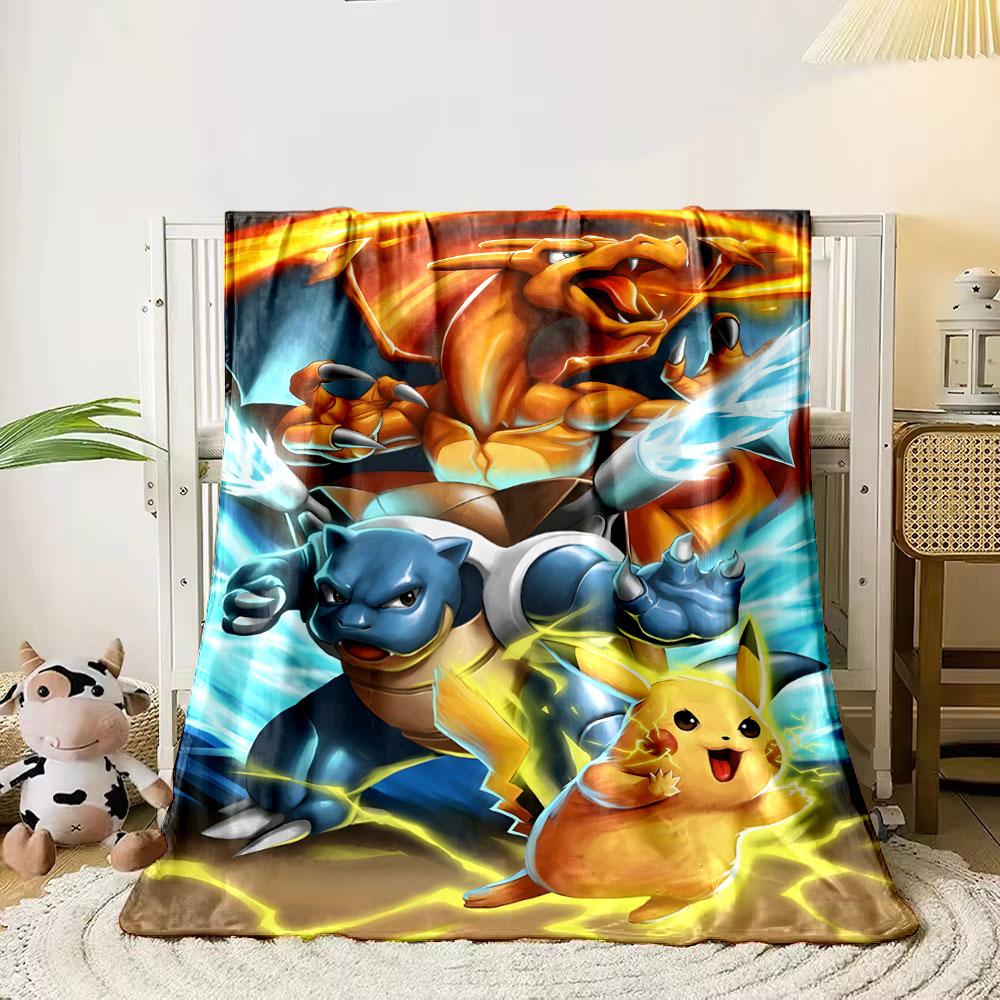 Three dynamic creatures with fire, water, and lightning-themed attacks. for all seasons blanket lunch break throw gift