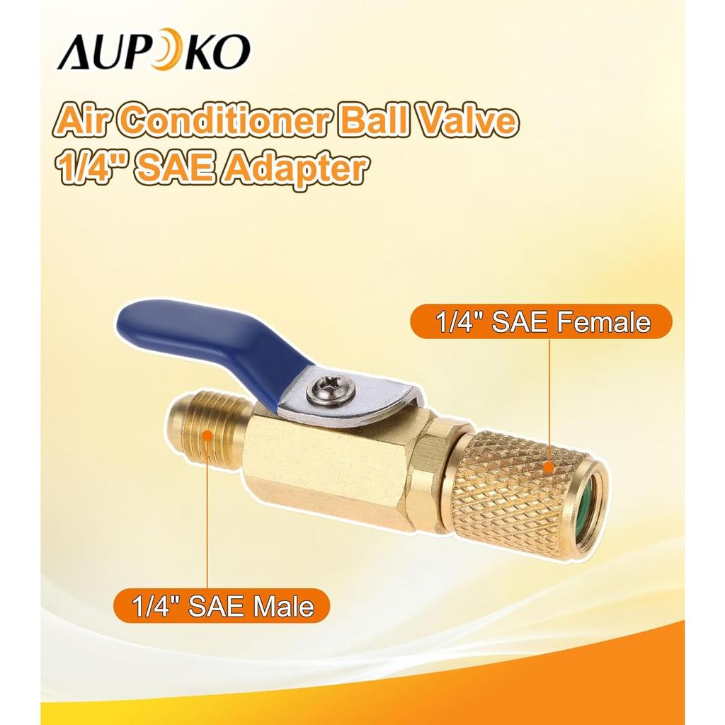 Air Conditioner Ball Valve 1/4" SAE Adapter, Straight Shut-Off Valve for HVAC A/C Automotive Service Tools, Fits for R134A R22 R12 R410A Refrigerant