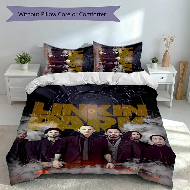 3pcs Linkin Park band logo Duvet Cover Set, Includes 1 Duvet Cover and 2 Pillowcases,Skin-Friendly&Comfortable Fabric,Suitable Bedding Sets