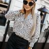 Spring and Autumn Women's Fashion Printed Long Sleeve V-Neck Shirt Blouse