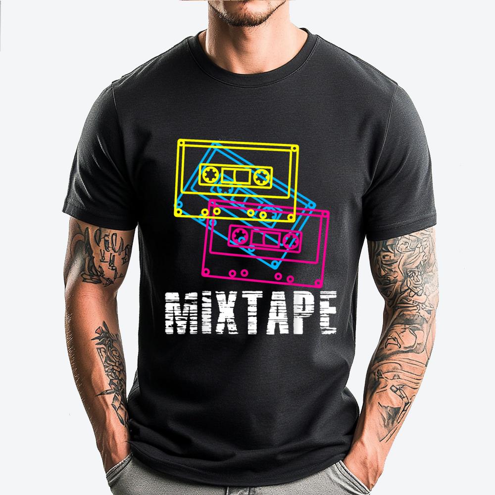 Retro Cassette Mixtape Music Clothing Men's Clothing Deals Punk Style White Graphic Tee Custom T Shirt - Men's Summer Cotton ...