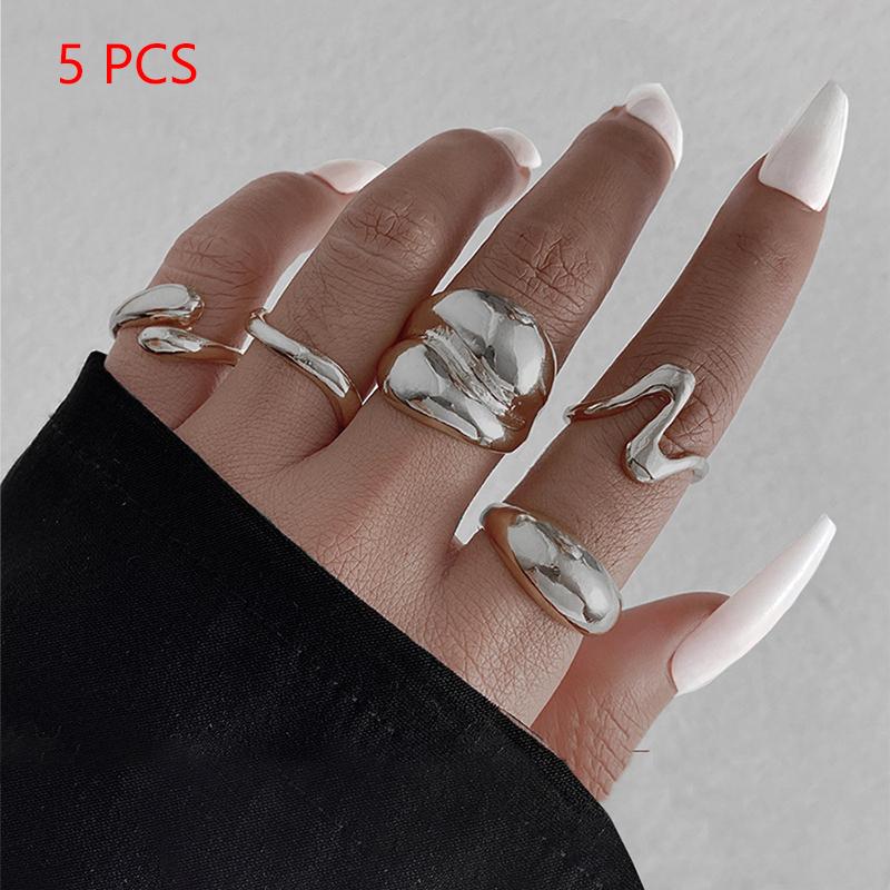 1Set Vintage Metal Rings For Women Men Gift Personalized Punk Hip Hop Irregular Exaggerated Knuckle Joint Rings
