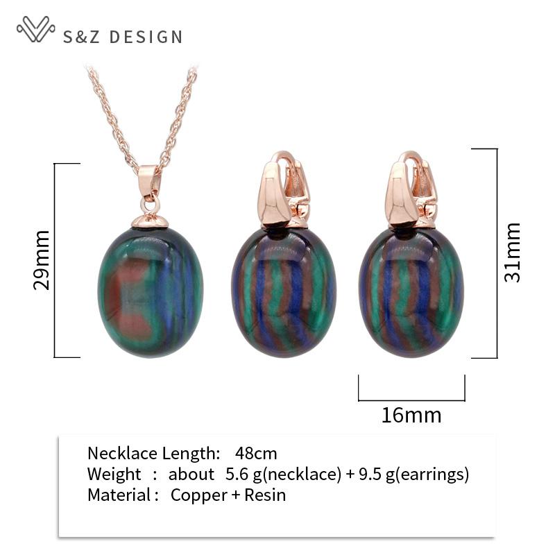 Stylish Egg Shape Oval Resin Colorful Beads Drop Earrings Jewelry Sets For Women Wedding Party Elegant Fashion Rose Gold Color Necklace