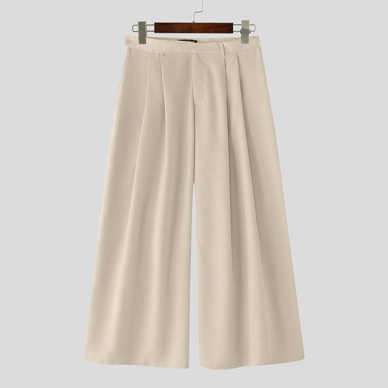 INCERUN Мужские повседневные брюки с высокой талией на молнии и длинными широкими штанинами