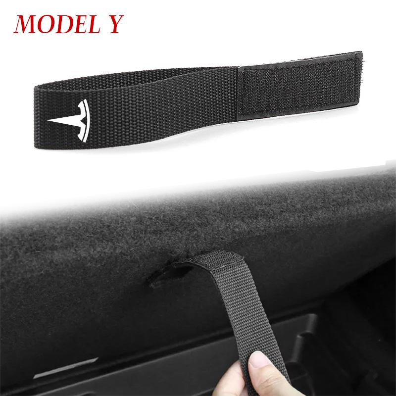 nwjcg2 Rear Trunk Rope DrawString for Tesla Model Y Open Tail Box Cover Handle Pull Strap Tidying Organizer Car Accessories Mat Gadgets