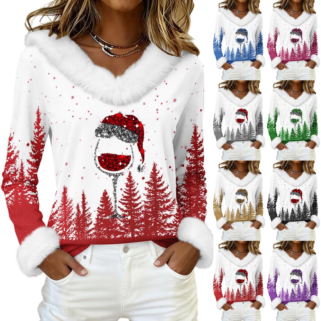 Long Sleeve Shirts For Women Cute Tops Christmas Prints Tees Blouses Casual Plus Size Basic Tops Pullover