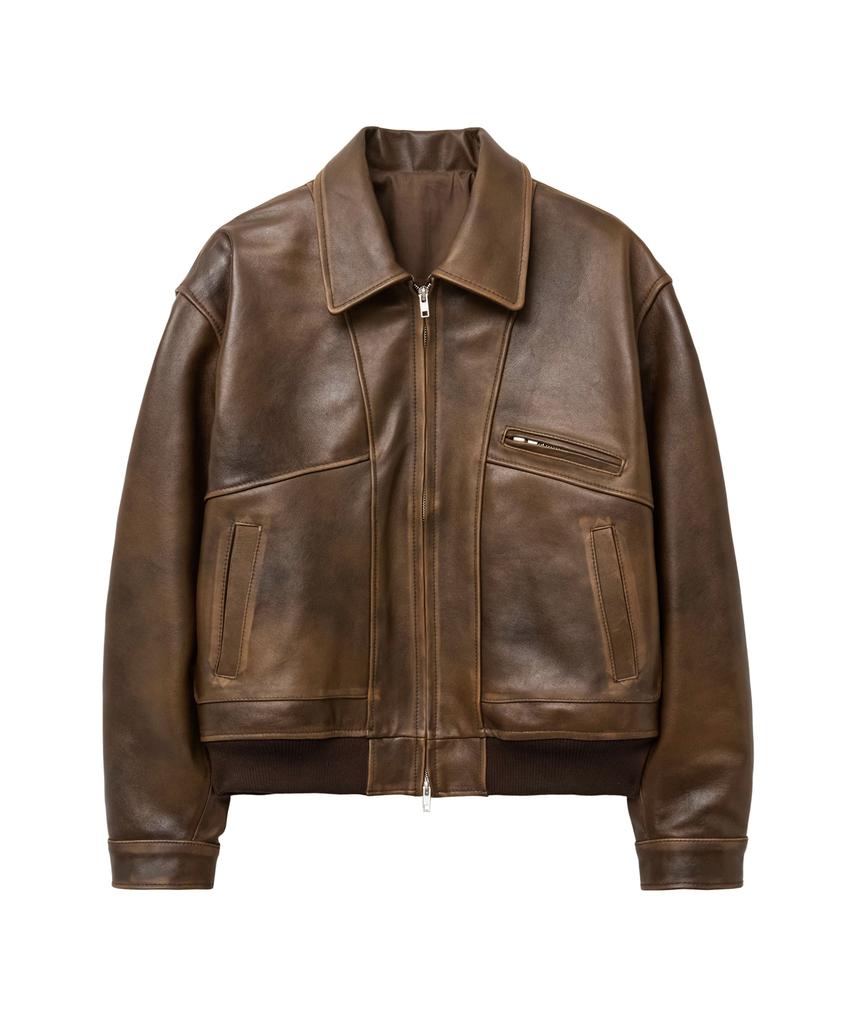 Sperone [Real Leather] Lambskin Washed Semi-Over Jacket (Brown)