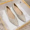 Plus Size Women's Flat Shoes 2024 New Rhinestone Pointed Toe Party Bride Wedding Shoes Fashion Loafers Female Slip On Boat Shoes