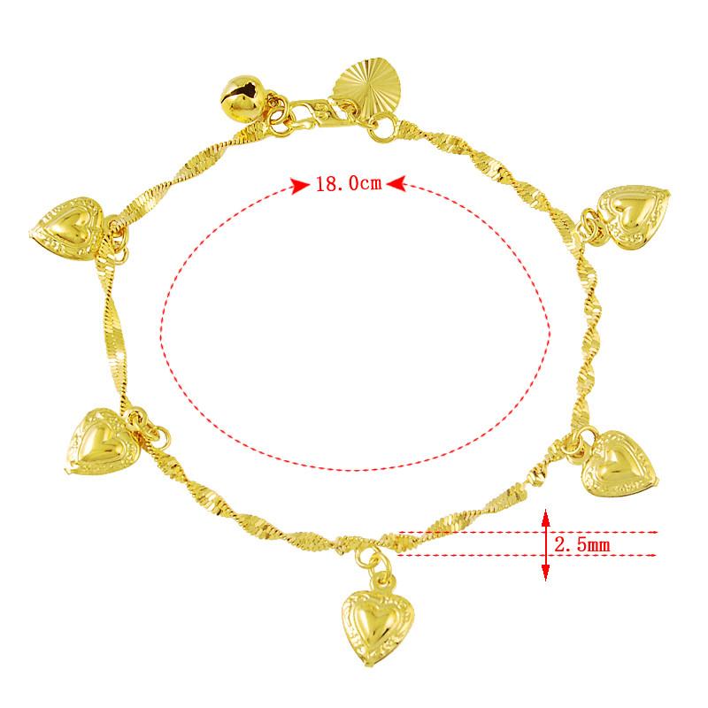 Модный браслет из 24-каратного золота с водной пульсацией, золотой подвесной браслет в форме сердца, ювелирный подарок для женщин