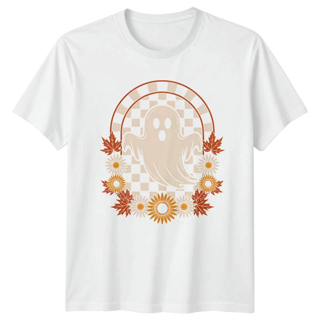 Boho Ghost Autumn Leaves Flowers T-Shirt Fall Halloween Gift For Him And Her
