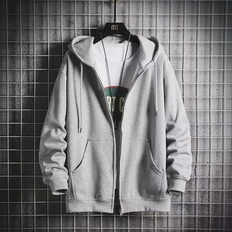 2024 Spring & Autumn Men's Fashion Jacket: High Street Hong Kong Style, Japanese-Inspired Sweater, Korean Trend, Loose Fit, Hooded Design.