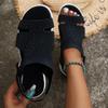 Large Size Flat-bottomed Wind Knitted Rhinestone Sandals Women's Elastic Fly-woven Casual Sandals Women's Shoes