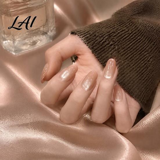 Glossy Press-on Nails 10Pcs Cats Eyes Press on Kit Almond Stick-on Fake Nails Durable Salon Quality Long Glue False for Women Girls