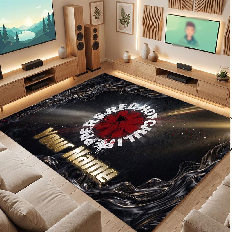 Red Hot Chili Peppers Personalized Crystal Velvet Carpet, Customized Name Text Soft Anti‑Slip Rug for Living Room Bedroom