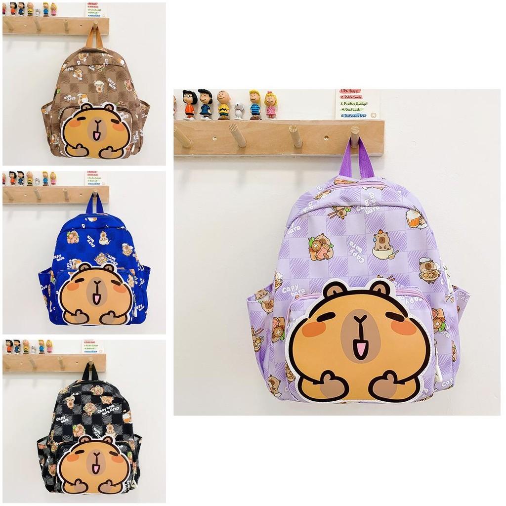 Capybara Cartoon Vibrant School Backpack For Children With Durable Nylon Material And Fun Design