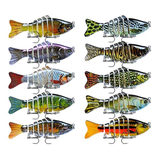 10 см/15,5 г многосоставная рыболовная приманка с крючками, реалистичная 7-секционная пластиковая искусственная приманка для пресноводной и соленой рыбалки