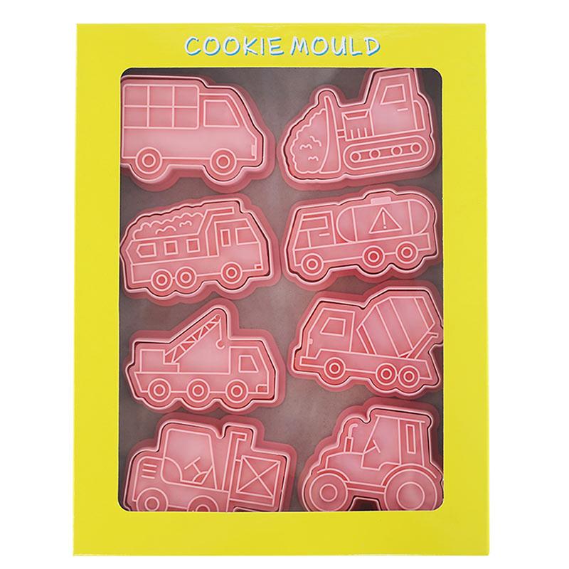 8Pcs Engineering Truck Cookie Cutter Plastic 3D Cartoon Pressable Biscuit Mold