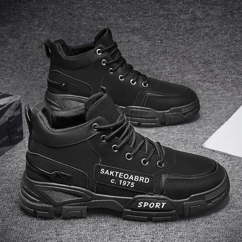 Мужские высокие ботинки, модные мотоциклетные ботинки, нескользящие рабочие ботинки, безопасная обувь для работы на открытом воздухе для мужчин, повседневные ботинки на платформе