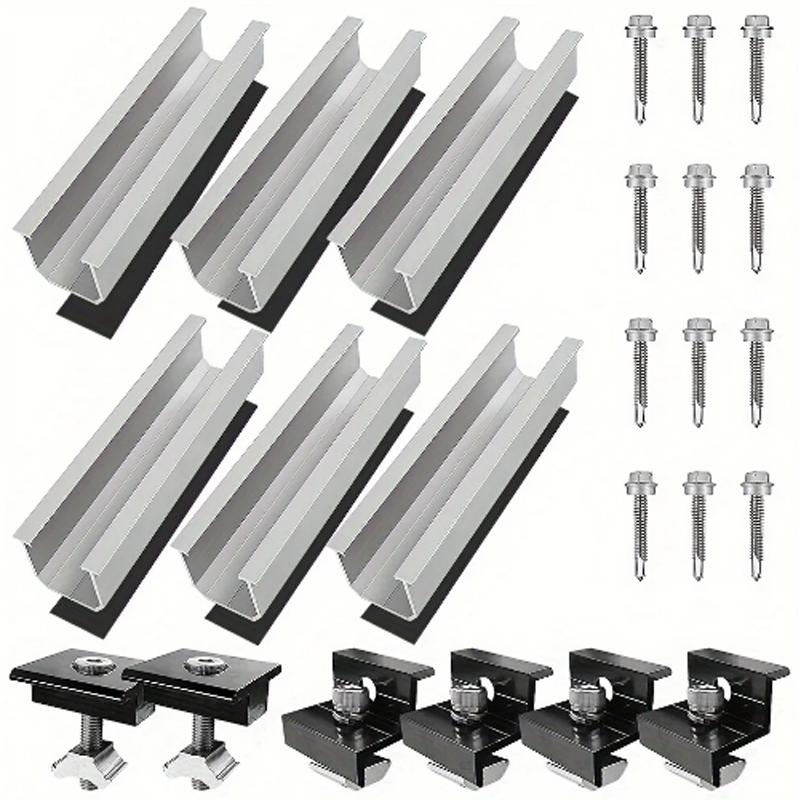 12 Pcs Solar Panel Bracket Kit Aluminium Mounting Rail 30mm/35mm End Clamps Brackets for Flat Roof PV Mounting Rail