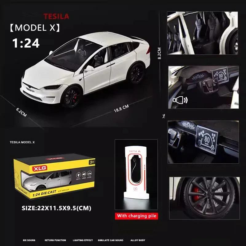 AKW1 Новый 1:24 Симуляция Модель автомобиля Tesla X из сплава Звук и свет Инерционная игрушечная машинка Металлическая Электромобиль Коллекция для мальчиков Украшение Подарок