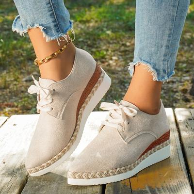 Модные туфли-лодочки на среднем каблуке с травяным покрытием, новые, с круглым носком, из замши, на шнуровке, с мягкой подошвой, нескользящие, низкие, для осени