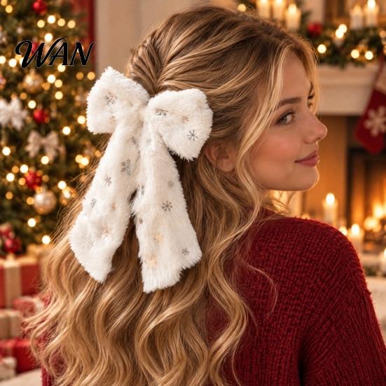 Holiday Hair Accessories for Women Christmas Plush Bow Clip Women, Snowflake Tree Double Versatile Clips Daily Wear Ribbon Hairpin, Festive Accessory