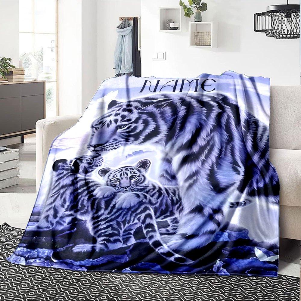 White Tiger Family Home Customize Your Name Blankets Soft Cozy And Lightweight For Yearround Use Perfect For Picnics Sofa Relaxation Office Warmth