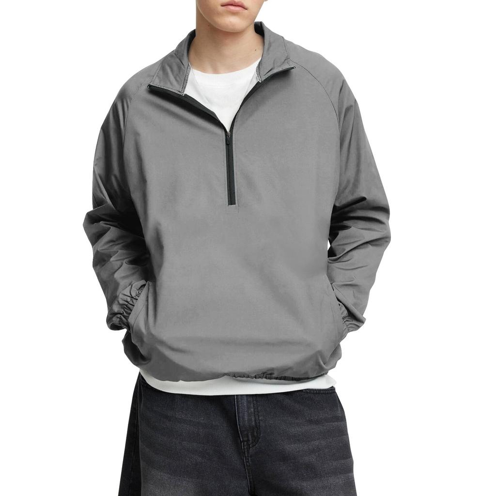 Мужской зимний однотонный топ с воротником-стойкой и застежкой-молнией на половину длины, рукавом реглан, длинным рукавом