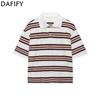 Women's Fashion Casual Summer Spring Stripe Print Short Sleeve POLO Neck Blouses & Shirts
