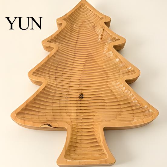 Holiday Food Display Plate Wooden Christmas Tree Serving Tray, Candy Nut Dish, Xmas Tree?Shaped Snack Storage Rustic Home Table Decor Plate,