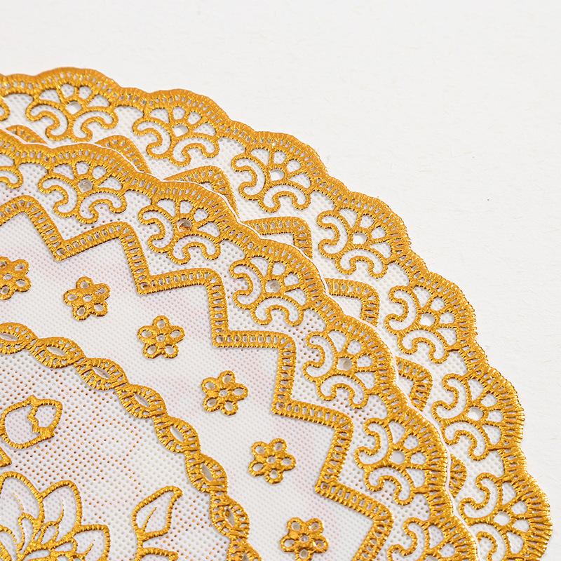 10Cm round PVC placemat hollow bronzing dining table mat non-slip mat heat insulation tableware plate mat