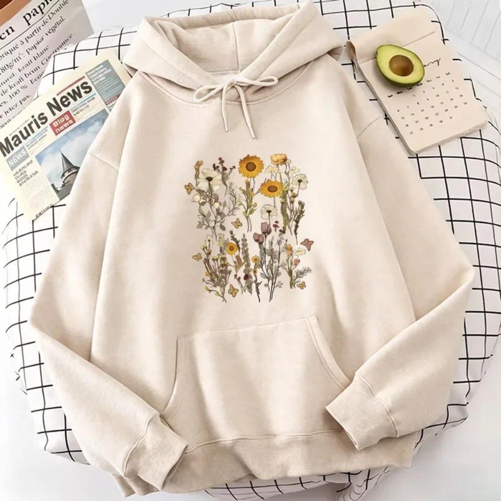 Hoodie Sweatshirt Vintage Floral Graphic Printed Top Autumn Winter Casual Sweatshirt Women Retro Hoodie Free Clothing Clearance