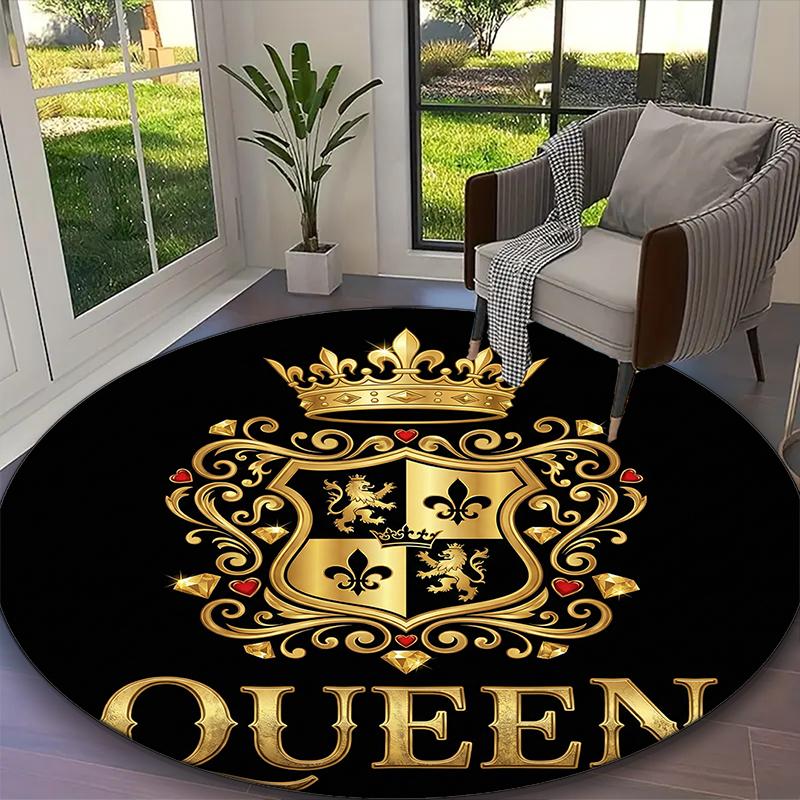 1pc Queen's Crown Printed Chair Rug for Home Office Use, Living Room Kitchen Game Room Round Carpet